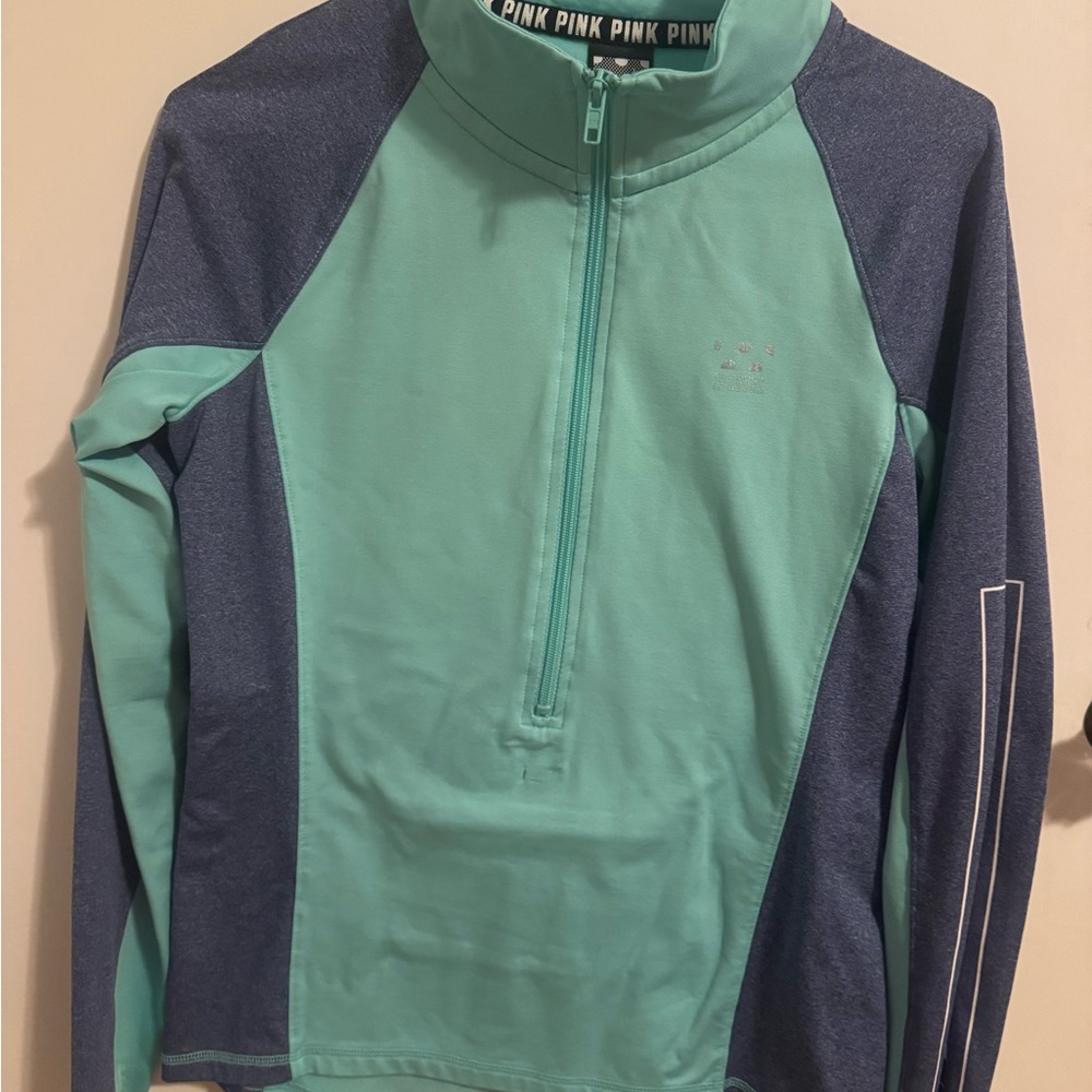 Aqua and Navy Quarter-Zip Pullover
